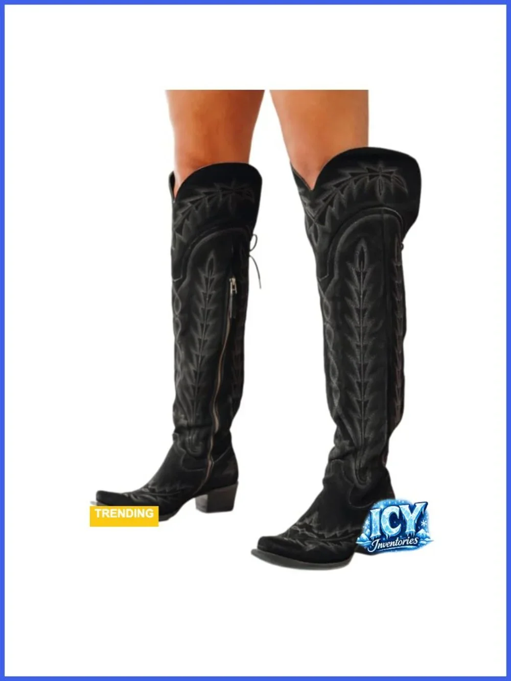 Thigh High Wide Calf Embroidered Western Cowboy Boots
